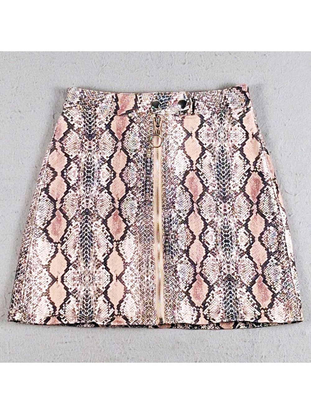 Peach Love California Snake Print A-Line Zip Front Short Skirt Multicolor Size S